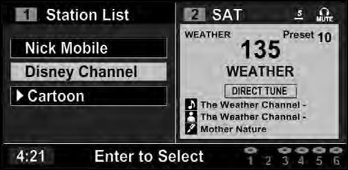 Channel Selection Menu For SIRIUS Backseat TV™